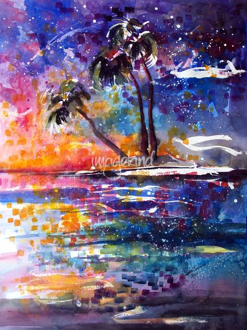 488x650 Impressionist Watercolor Starry Night Island By Ginette Callaway