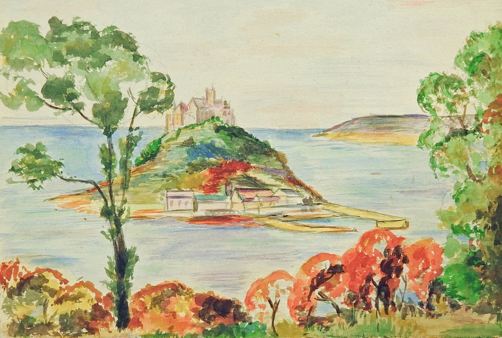 1024x690 Island Castle Watercolor Painting Study Artifax Antiques Amp Design