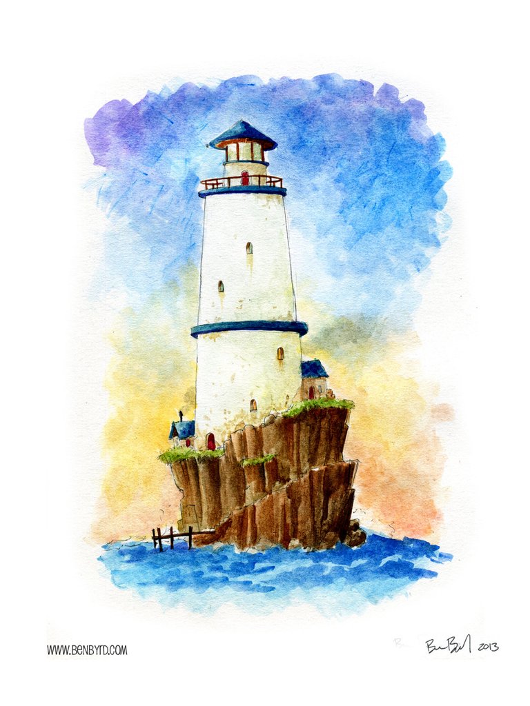 768x1024 Lighthouse Island Watercolor Print Ben Byrd Art