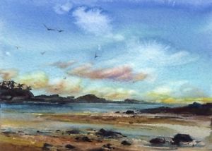 300x214 Linda Henry Watercolor Painting Tropical Island Seascape Sunny