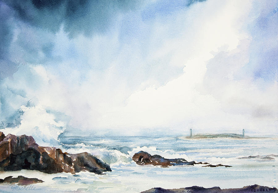 900x627 Thatcher Island Lights Rockport Massachusetts Watercolor Painting