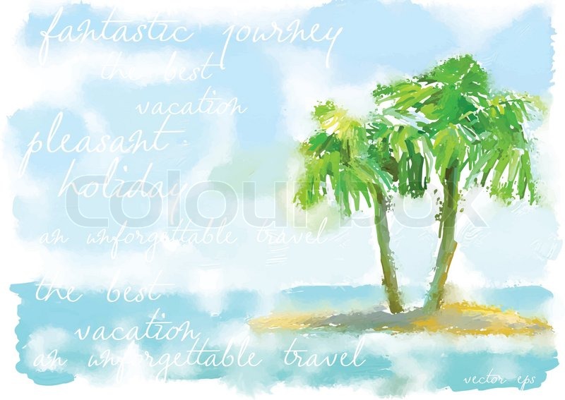 800x567 Vector Watercolor Summer Background Of Coconut Palm Trees On Small