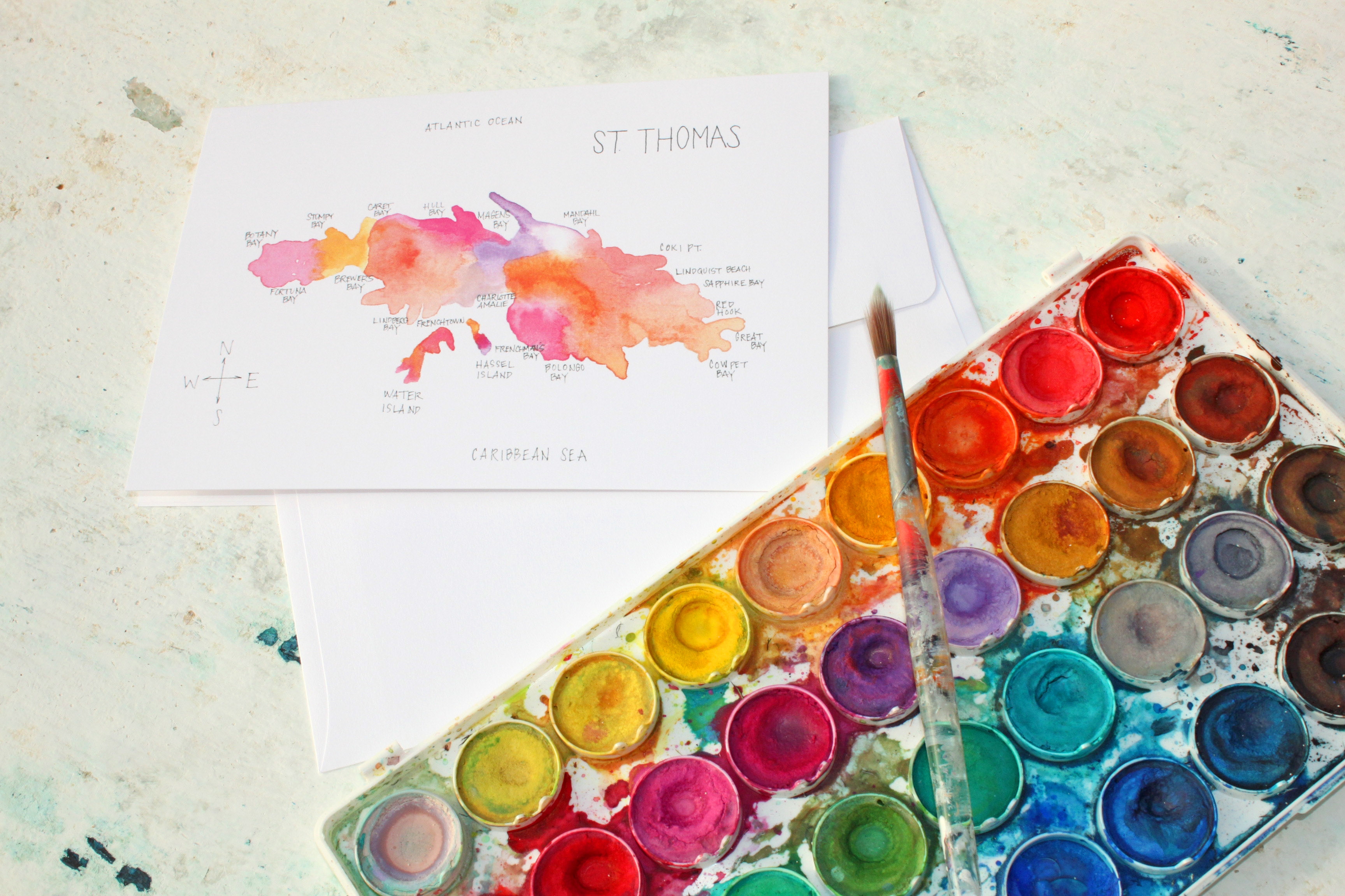 3456x2304 Watercolor Island Map Greeting Cards Us Virgin Islands