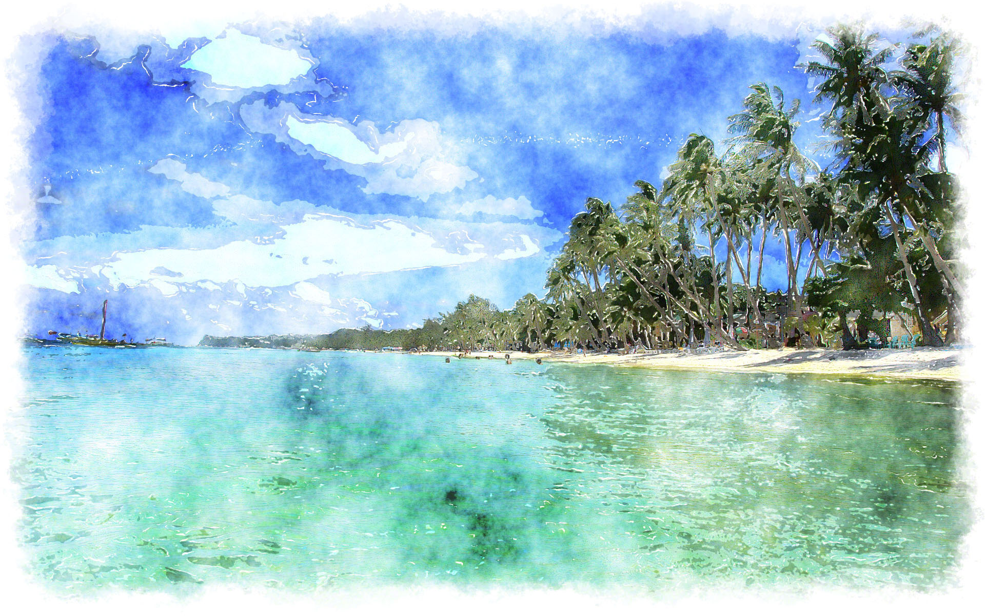 1920x1200 Watercolor Tropical Island