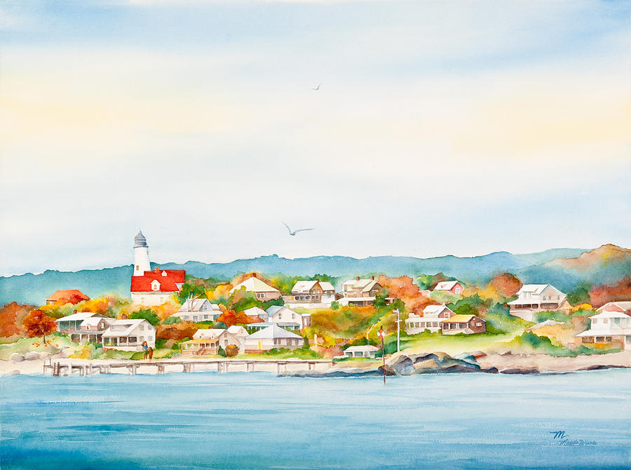 900x670 Bakers Island Lighthouse In Autumn Watercolor Painting Painting By