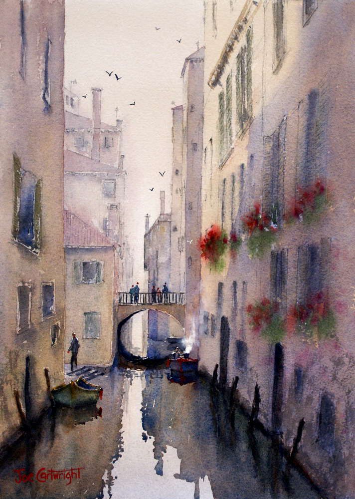 712x1000 Venice Backstreet Canal Watercolor Painting By Joe Cartwright
