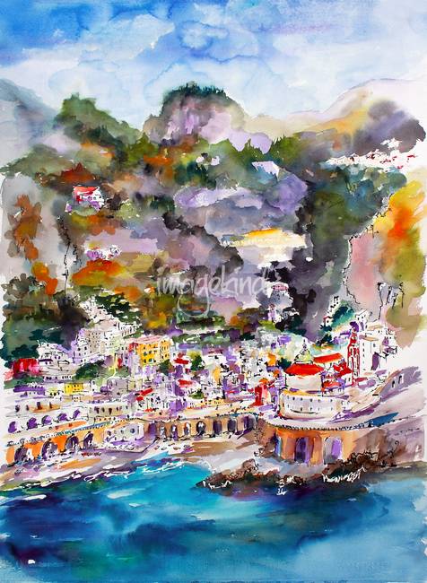 476x650 Amalfi Coast Atrani Italy Watercolor By Ginette Callaway