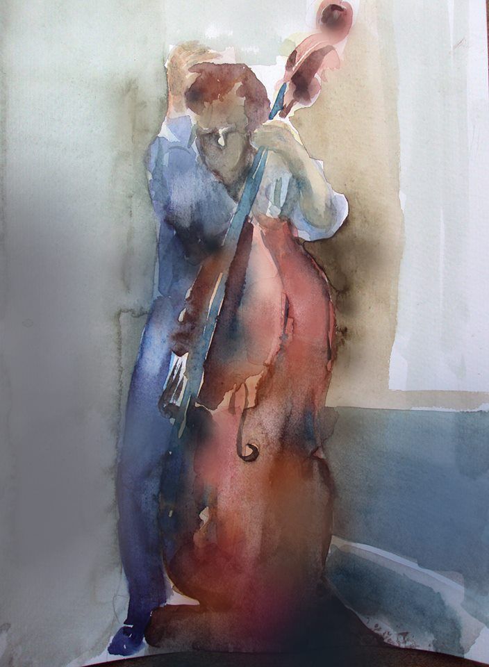 704x960 Jazz Music Art, Watercolor Musicians. Watercolor On Paper