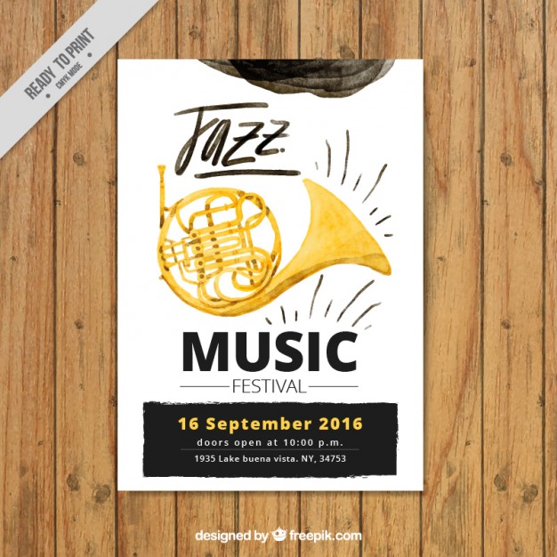 626x626 Jazz Music Festival Poster In Watercolor Effect Vector Free Download