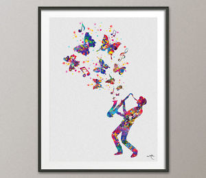 300x260 Jazz Man 2 Watercolor Art Print Home Decor Bar Decor Music Poster