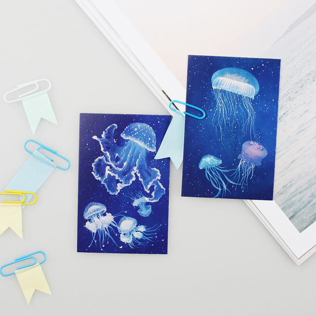 640x640 Watercolor Jellyfish Theme Mini Cards Set 5.28cm Diy Message
