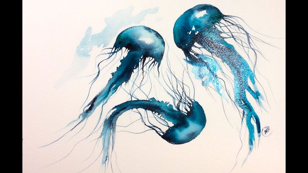 1280x720 Dancing Jellyfish Watercolors Painting Demonstration