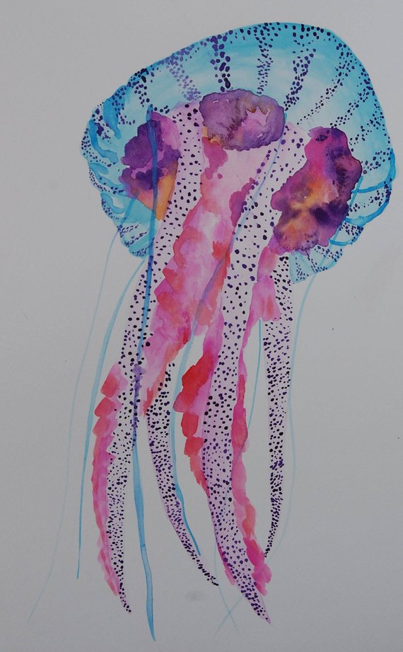 570x921 Watercolor Jellyfish Painting Etsy