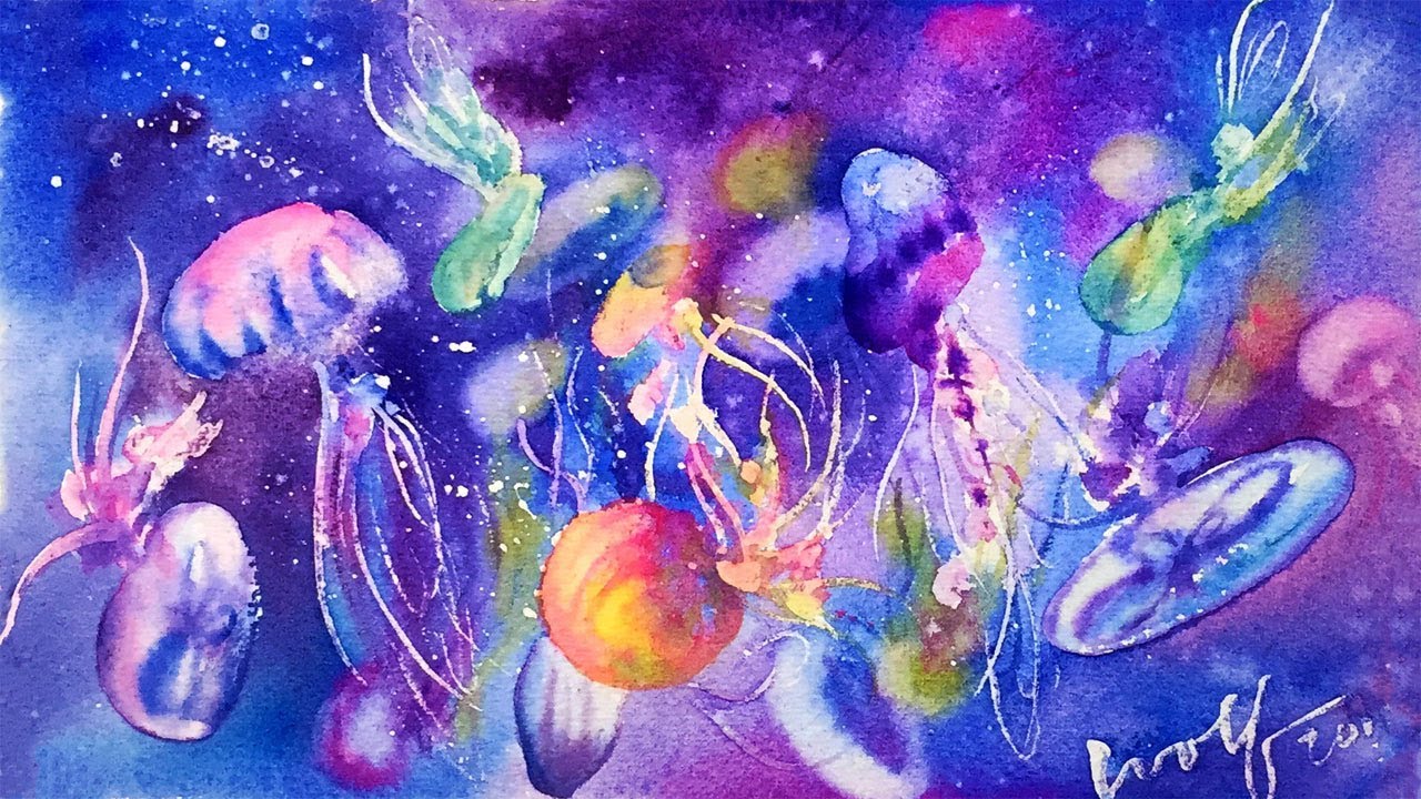 1280x720 Watercolor Jellyfish Painting Demonstration