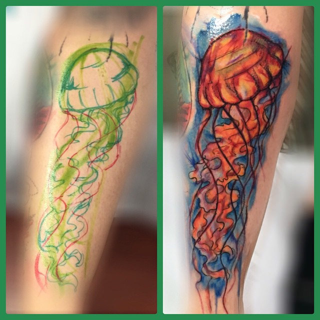 640x640 Quick Freehand Watercolor Jellyfish Tattoo!!