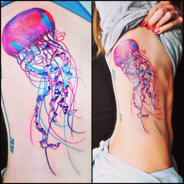 736x736 15 Beautiful And Vibrant Jellyfish Tattoos Tattoodo