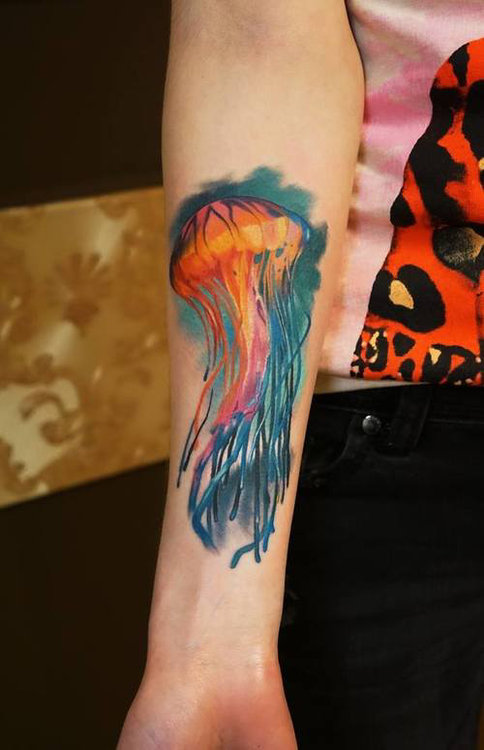 484x750 Realistic Watercolor Jellyfish Tattoo On Forearm Search Unique