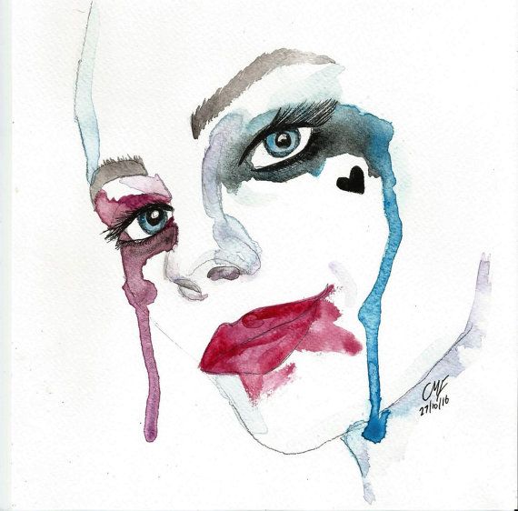 570x562 Harley Quinn Or Joker Original Watercolour Illustration A4 Sized