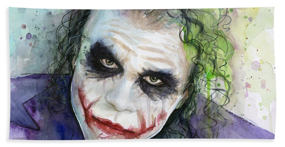 967x500 The Joker Watercolor Bath Towel For Sale By Olga Shvartsur