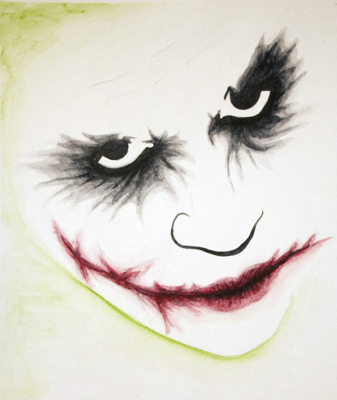 690x818 Joker Face Watercolor Print, 5x7 By Chellstudios On Zibbet