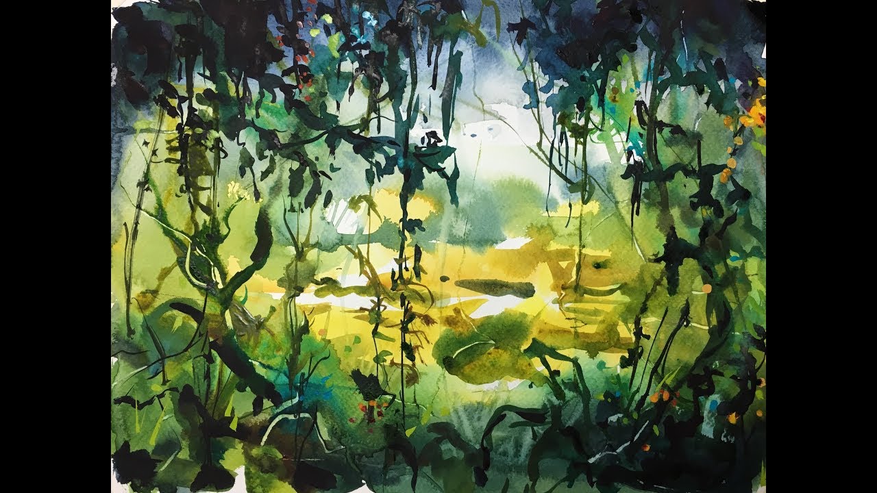1280x720 Jungle Forest Watercolor 2x Speed Painting Demonstration Tutorial