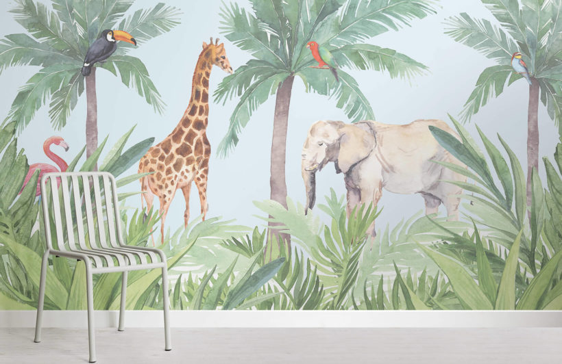 820x532 Watercolor Animal Wallpaper Cute Jungle Style Muralswallpaper