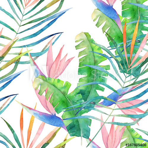 500x500 Abstract Seamless Pattern. Watercolor Jungle Print. Hand Drawn
