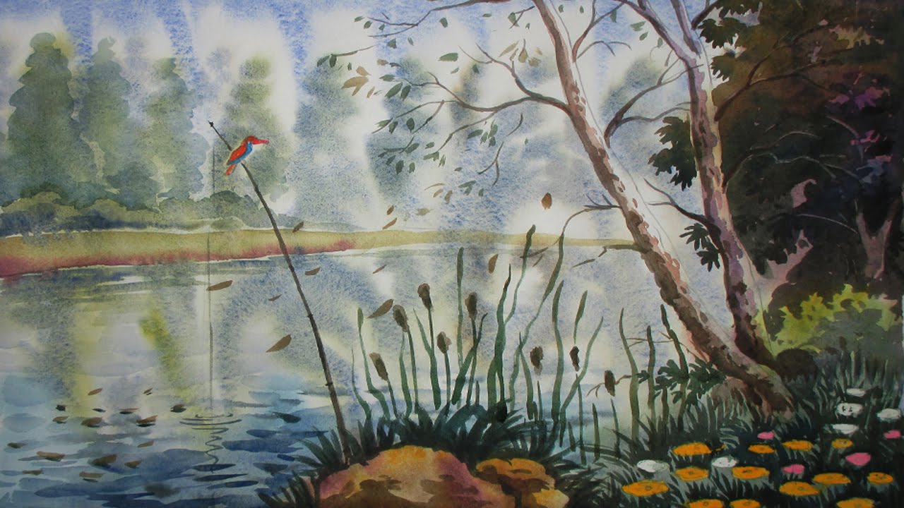 1280x720 How To Draw A Landscape With Watercolor Simple Jungle River