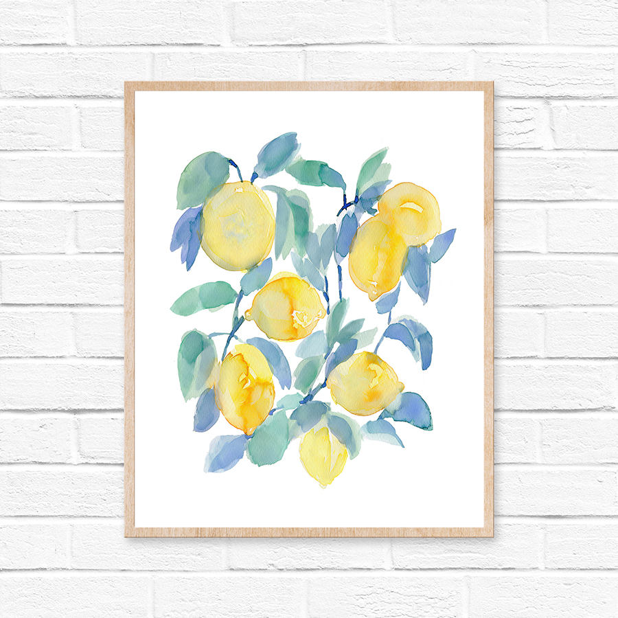 900x900 Lemons Watercolor Print, Abstract Lemon Print, Lemon Watercolor