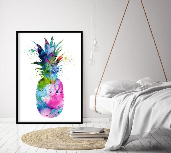 600x537 Pineapple Watercolor Art Print, Fruit Watercolor Art Painting