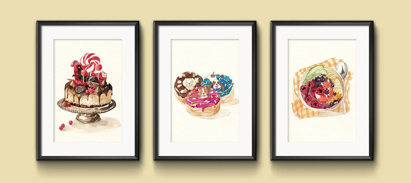 1440x643 Set Of 3 Watercolor Kitchen Art Decor 5x7 Prints Penelopeloveprints