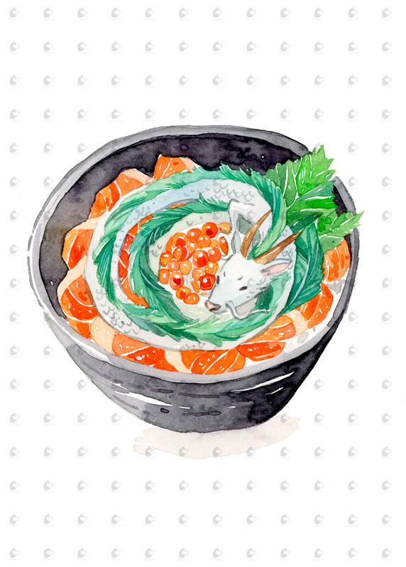 572x800 Set Of 4 Spirited Away Watercolor Kitchen Art 5x7 Prints