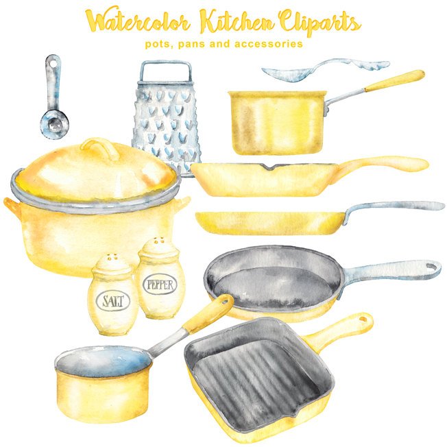 652x652 Watercolor Yellow Kitchen Cliparts Cooking Digital Etsy