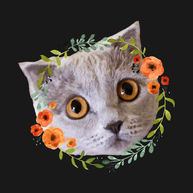 630x630 Cute Grey Kitten Floral Watercolor Cat