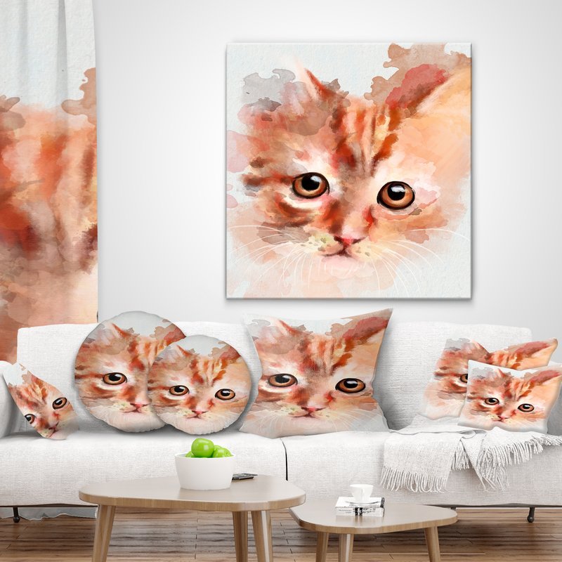 800x800 East Urban Home Animal Watercolor Kitten Sketch Throw Pillow Wayfair