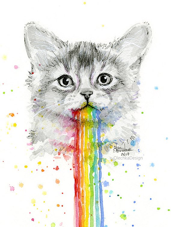570x759 Kitten Vomits Rainbows Rainbow Puke Cute Kitten Watercolor Etsy