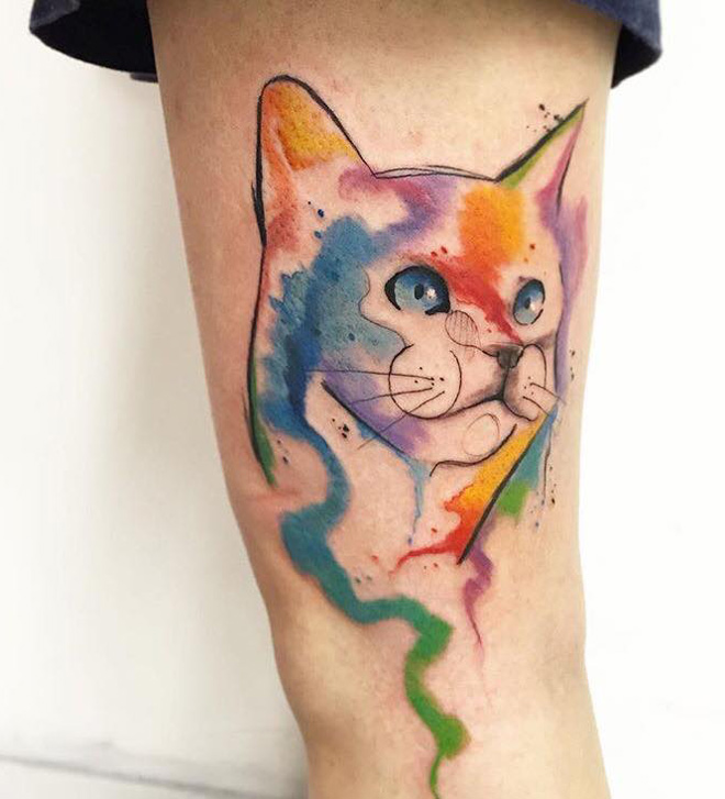 660x727 Watercolor Kitten Best Tattoo Design Ideas