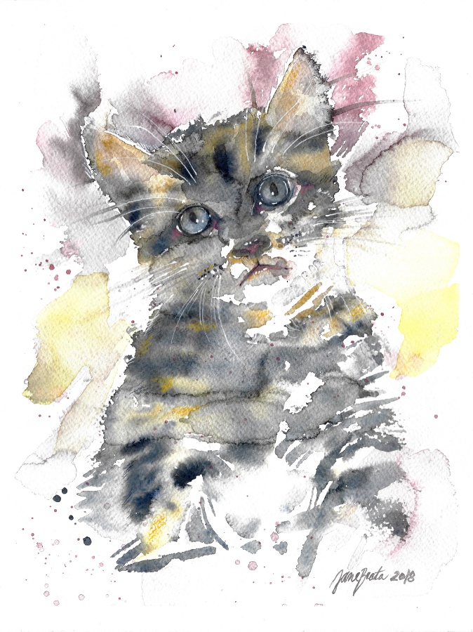 674x900 Watercolor Kitten By Jane Beata