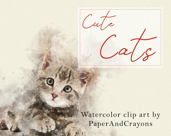570x453 Cat Clipart Cute Cats Watercolor Clip Art Kitten Diy Etsy