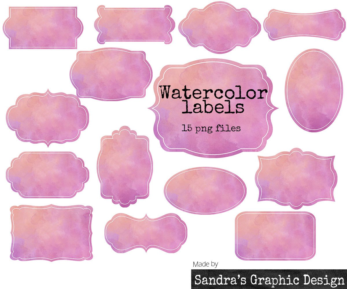 1200x1000 Watercolor Labels Clipart, With 15 Pink Watercolor Labels In