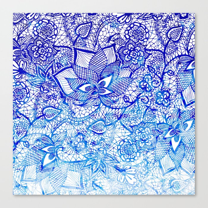 700x700 Modern China Blue Ombre Watercolor Floral Lace Hand Drawn