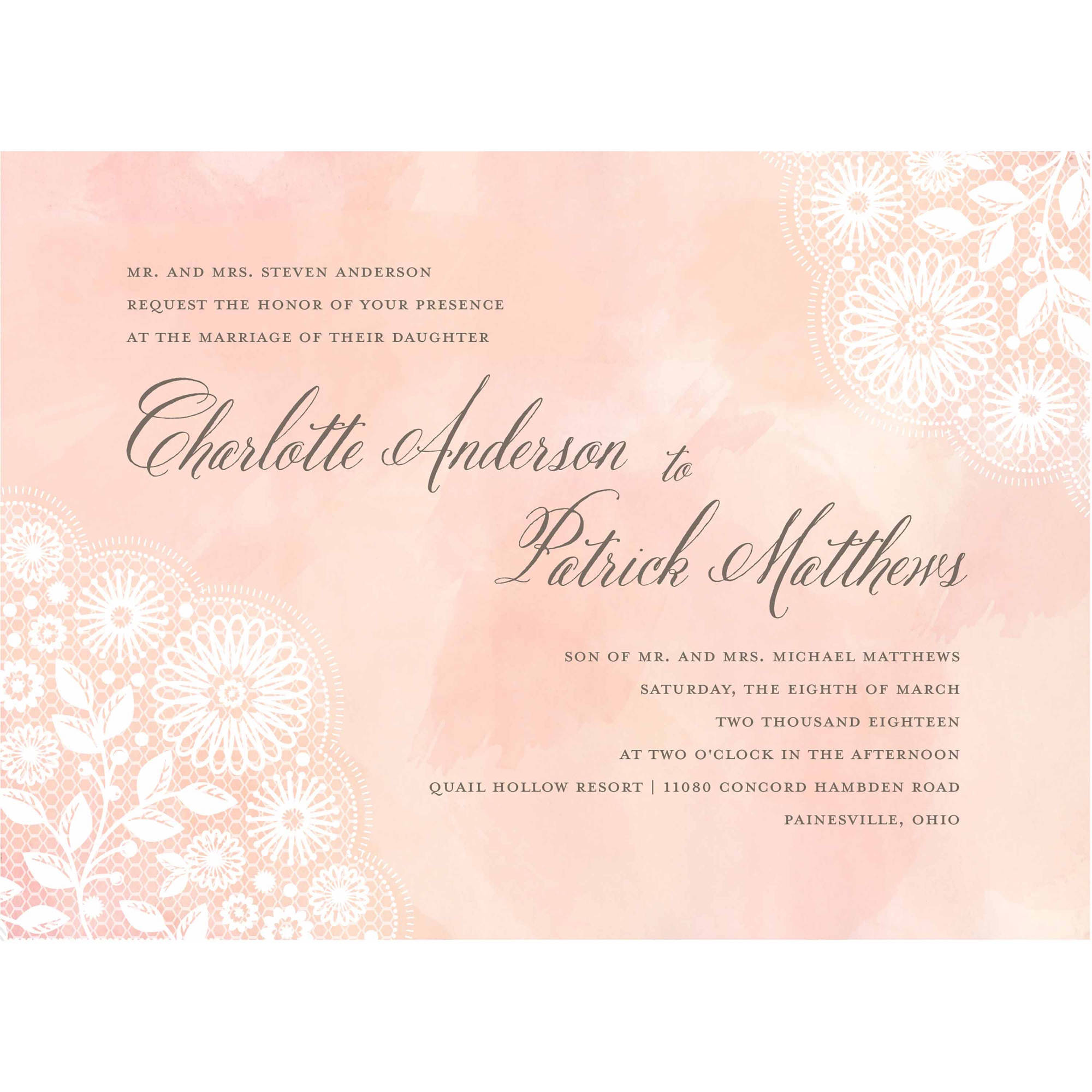 2000x2000 Watercolor Lace Standard Wedding Invitation