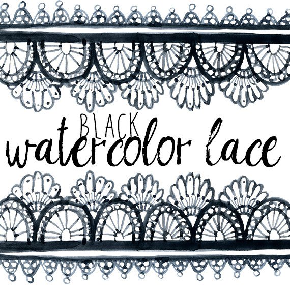 570x570 Black Watercolor Lace Wedding Borders Clipart Borders Clip Etsy