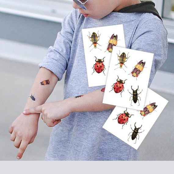 570x570 Set Of 3 Temporary Tattoos Beetles. Kids Tattoos With Etsy