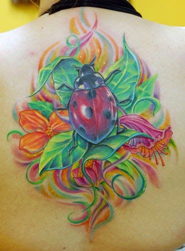 369x500 Watercolor Ladybug Butterfly Tattoo Colorful Tattoo Design On