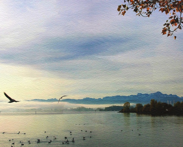 615x492 Lake Watercolor Painting Free Stock Photo