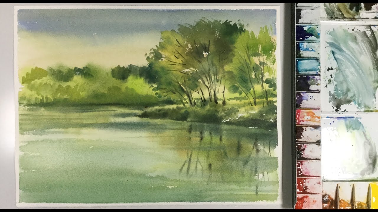 1280x720 Lake Painting Landscape In Watercolour