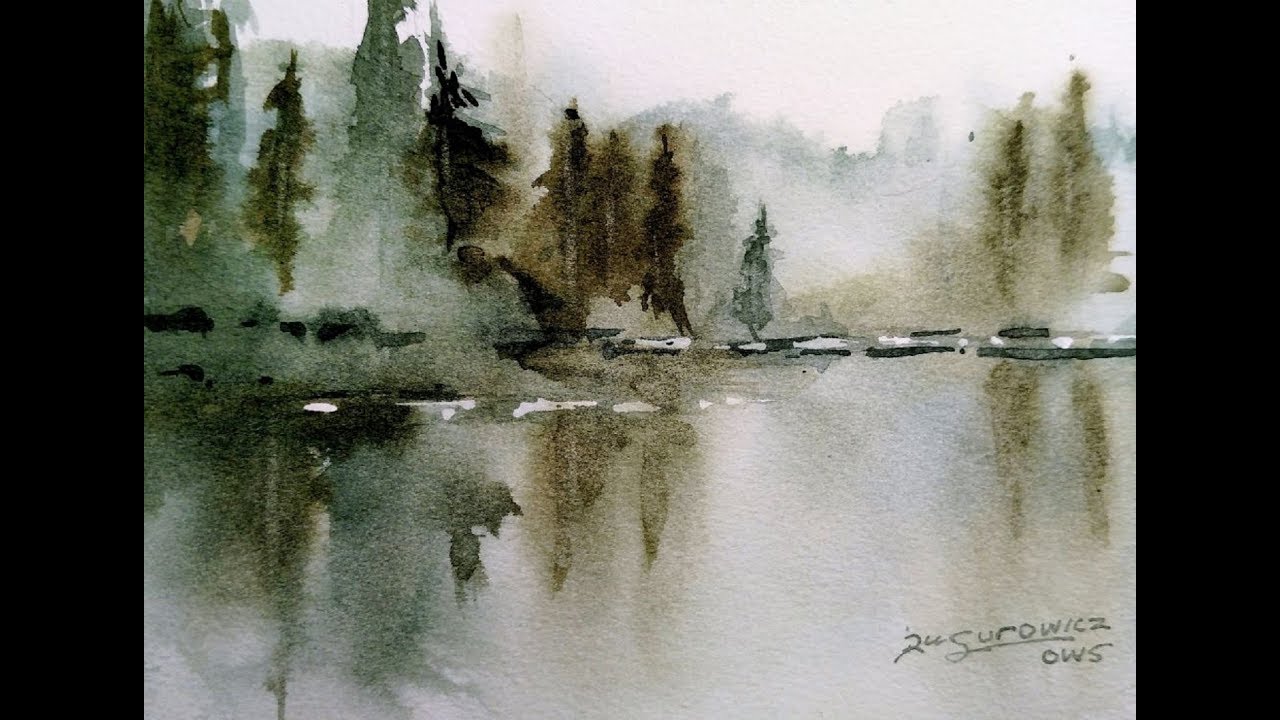 1280x720 Loose Transparent Watercolor Painting Demonstration Misty Lake