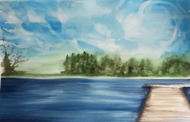 375x242 Saatchi Art Serenity On The Lake, Watercolor Painting Painting By