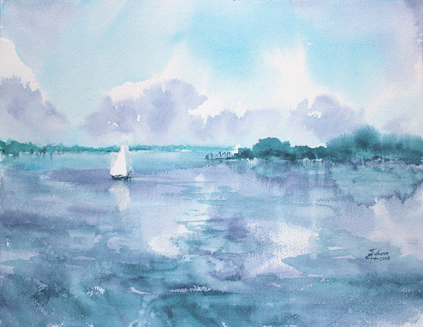 850x657 The Lake (Fantasy) Buy Original Watercolor By Ekaterina Gubina
